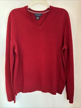 Banana Republic Men 100% merino wool V-Neck knit Sweater Crimson Red LG Classic